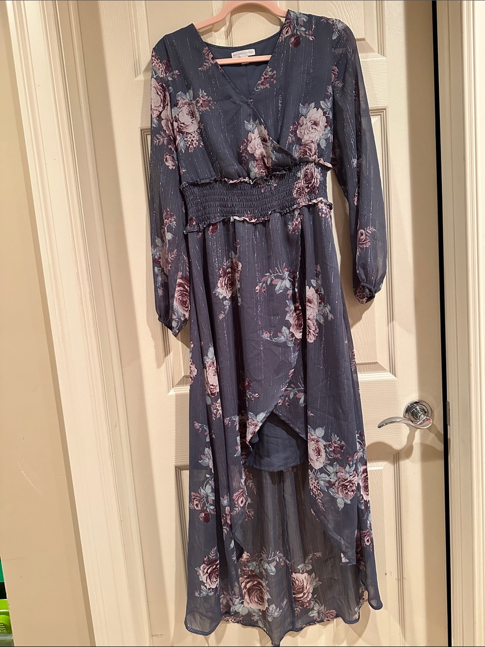Ann Taylor Slate Blue Floral High-Low Maxi Dress